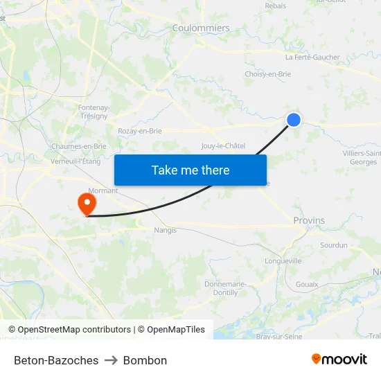 Beton-Bazoches to Bombon map