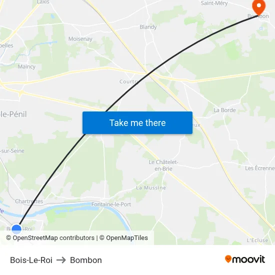 Bois-Le-Roi to Bombon map