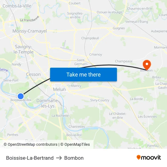 Boissise-La-Bertrand to Bombon map