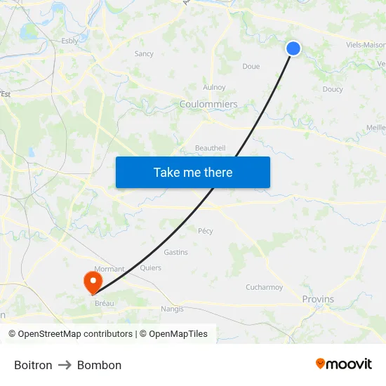 Boitron to Bombon map