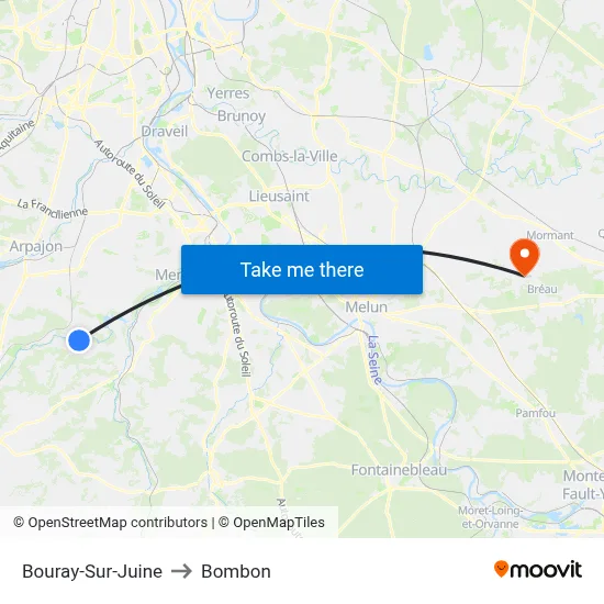 Bouray-Sur-Juine to Bombon map