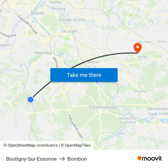 Boutigny-Sur-Essonne to Bombon map