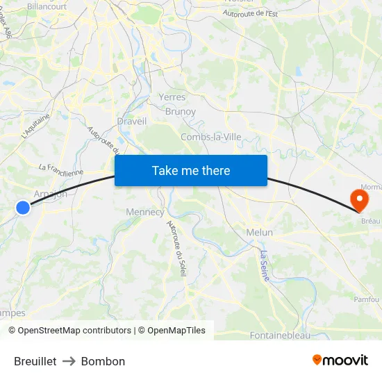 Breuillet to Bombon map