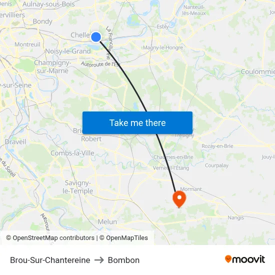 Brou-Sur-Chantereine to Bombon map