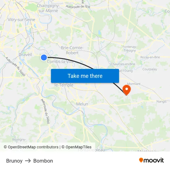Brunoy to Bombon map