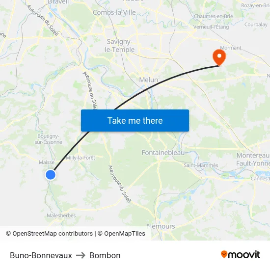 Buno-Bonnevaux to Bombon map