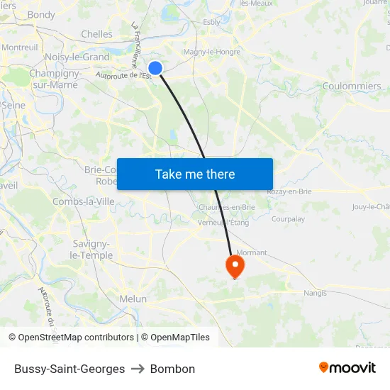 Bussy-Saint-Georges to Bombon map
