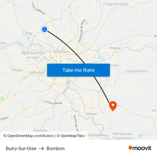 Butry-Sur-Oise to Bombon map
