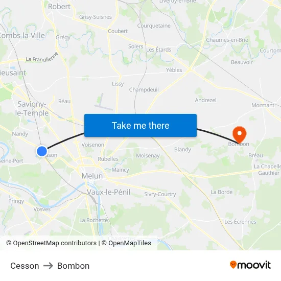 Cesson to Bombon map
