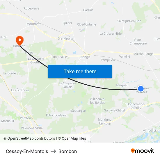 Cessoy-En-Montois to Bombon map