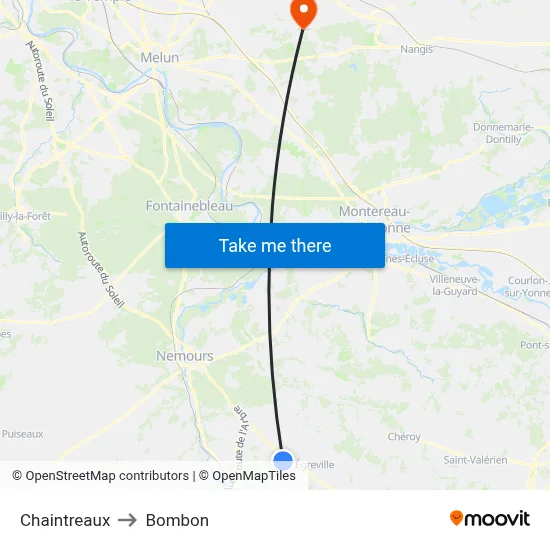 Chaintreaux to Bombon map