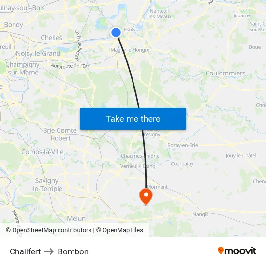 Chalifert to Bombon map