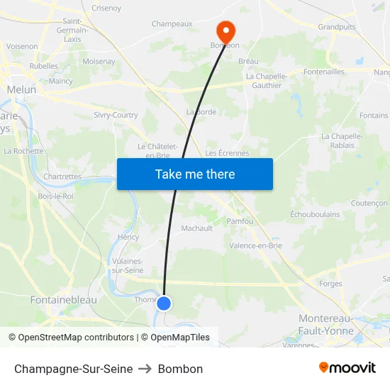 Champagne-Sur-Seine to Bombon map
