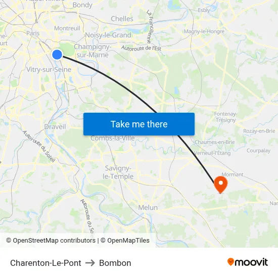 Charenton-Le-Pont to Bombon map