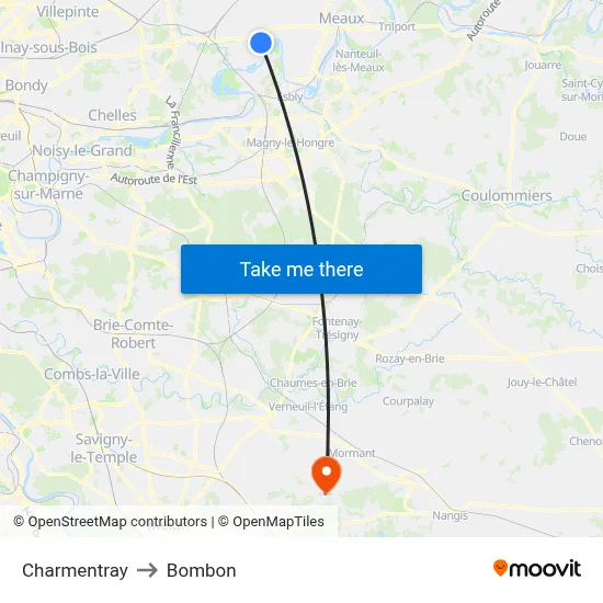Charmentray to Bombon map