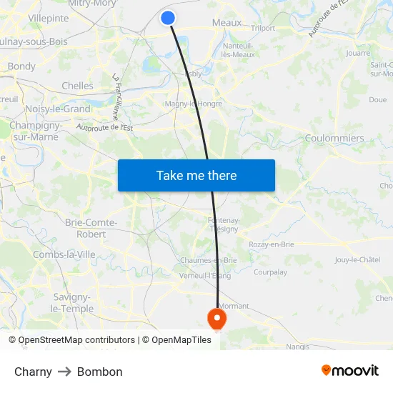 Charny to Bombon map