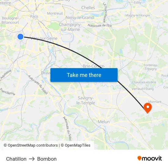 Chatillon to Bombon map