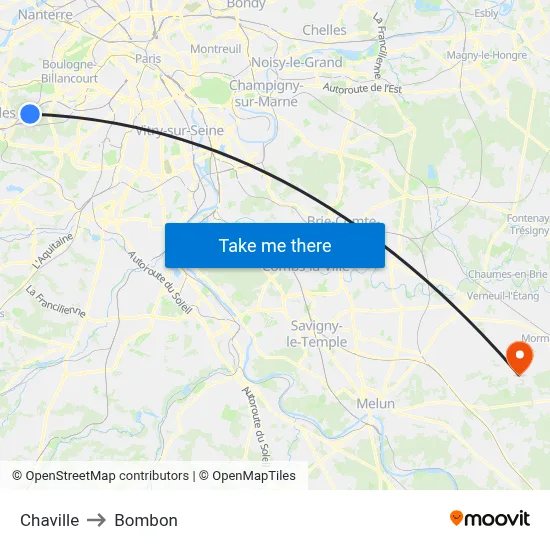 Chaville to Bombon map