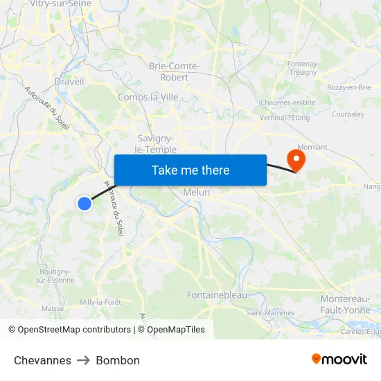 Chevannes to Bombon map
