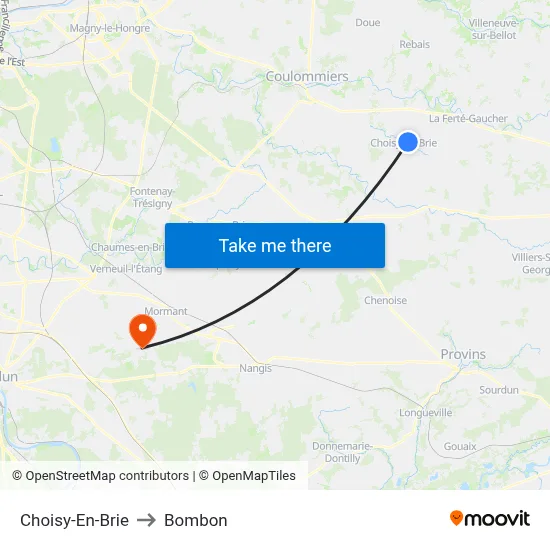 Choisy-En-Brie to Bombon map