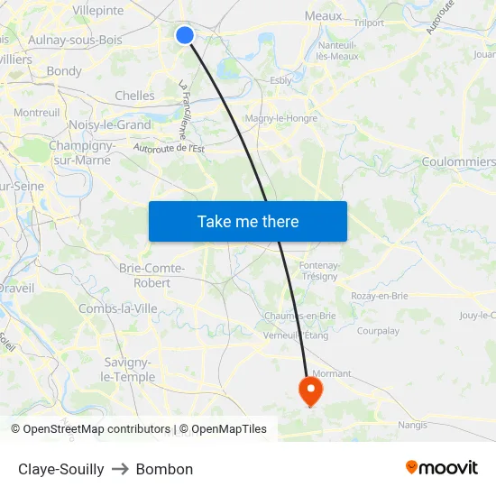 Claye-Souilly to Bombon map