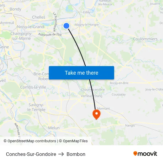 Conches-Sur-Gondoire to Bombon map