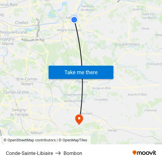 Conde-Sainte-Libiaire to Bombon map