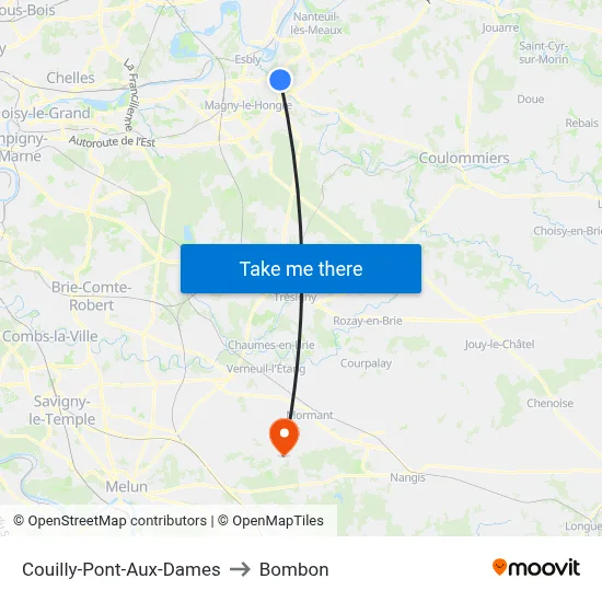 Couilly-Pont-Aux-Dames to Bombon map