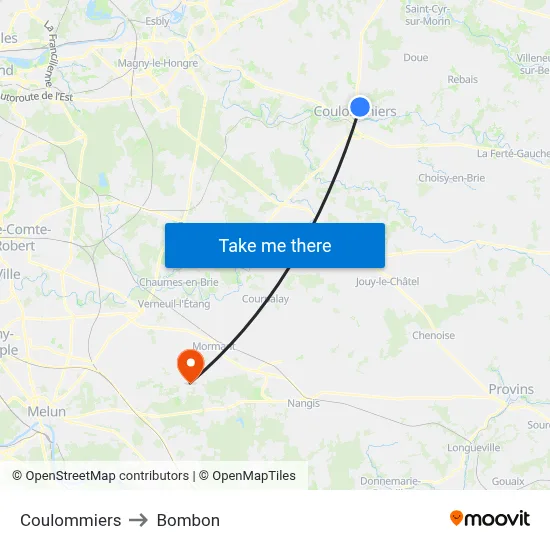 Coulommiers to Bombon map