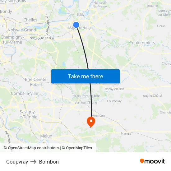 Coupvray to Bombon map