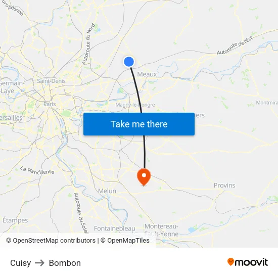 Cuisy to Bombon map