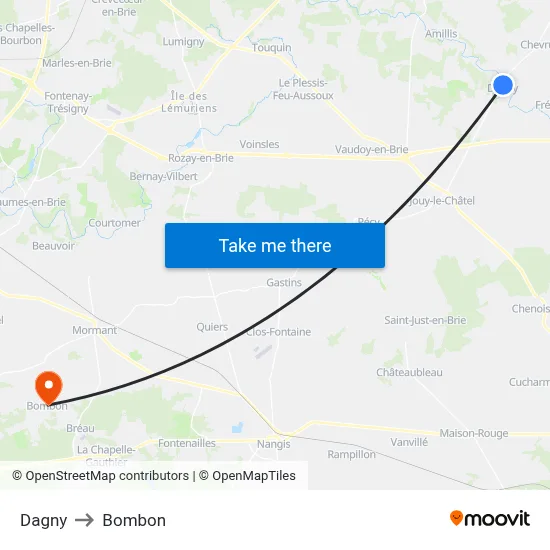 Dagny to Bombon map
