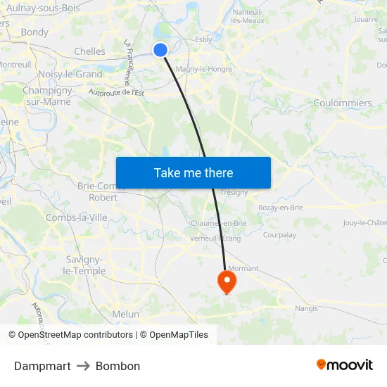 Dampmart to Bombon map