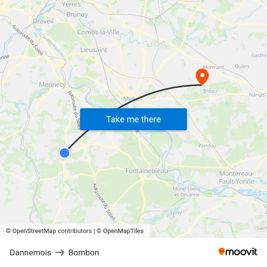Dannemois to Bombon map