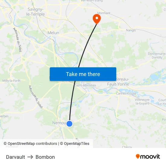 Darvault to Bombon map