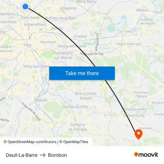 Deuil-La-Barre to Bombon map