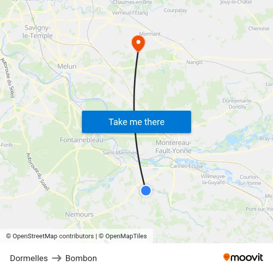 Dormelles to Bombon map