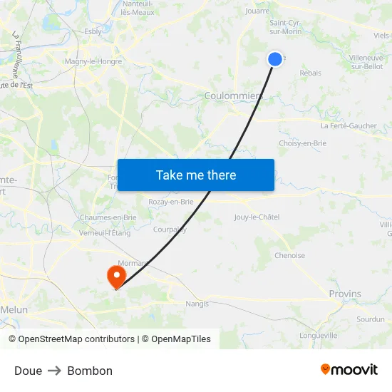 Doue to Bombon map