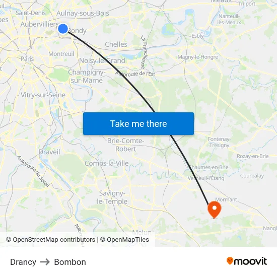 Drancy to Bombon map