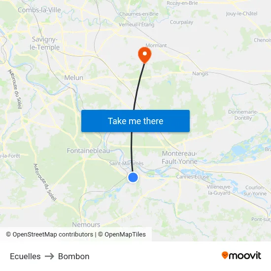 Ecuelles to Bombon map