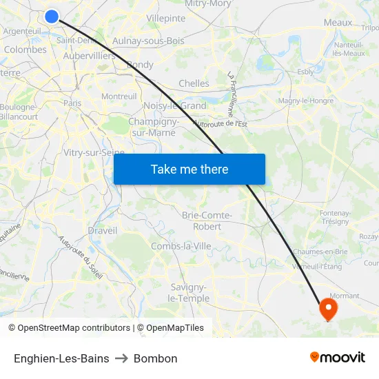 Enghien-Les-Bains to Bombon map