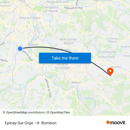 Epinay-Sur-Orge to Bombon map