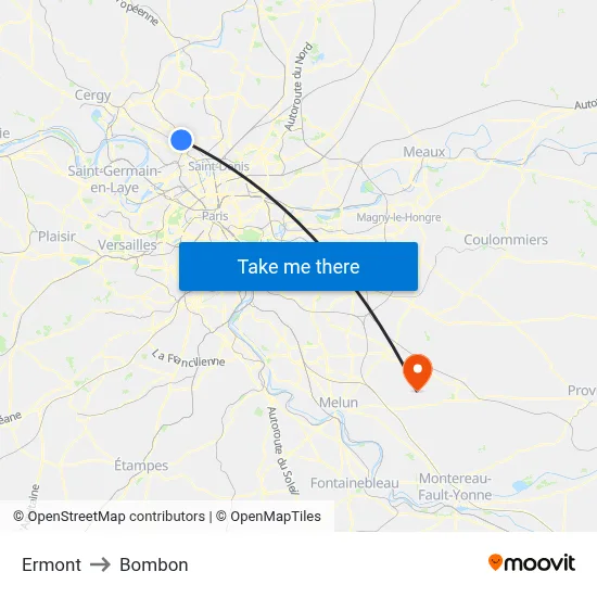 Ermont to Bombon map