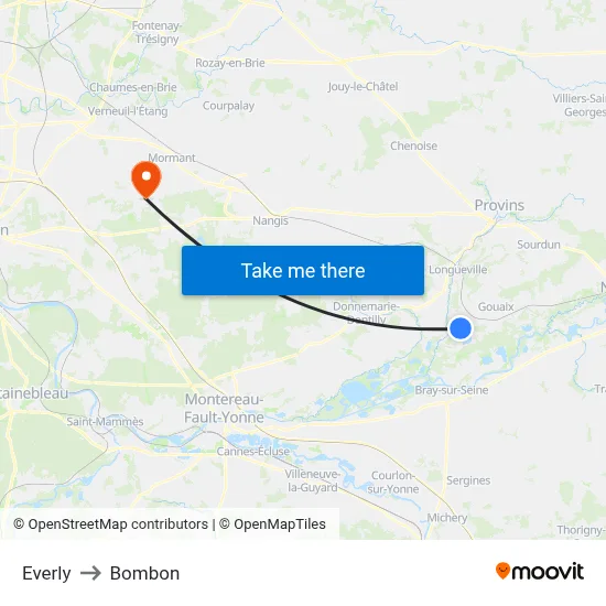 Everly to Bombon map