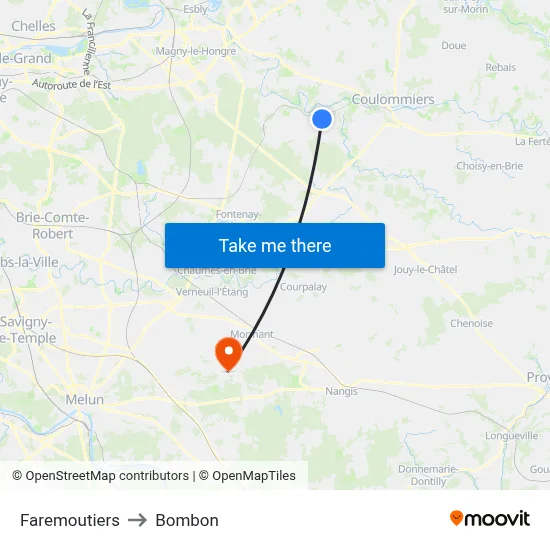 Faremoutiers to Bombon map