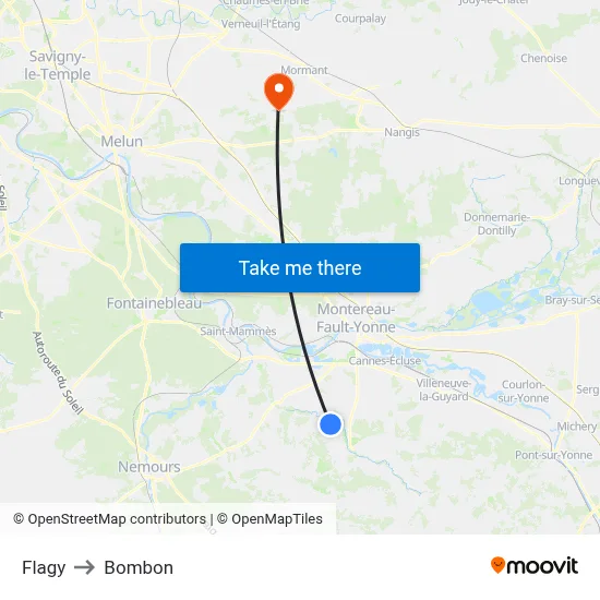 Flagy to Bombon map
