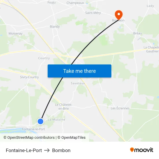Fontaine-Le-Port to Bombon map