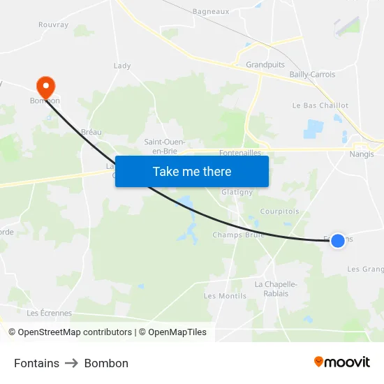 Fontains to Bombon map