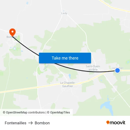 Fontenailles to Bombon map