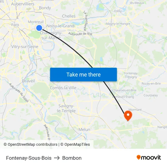 Fontenay-Sous-Bois to Bombon map